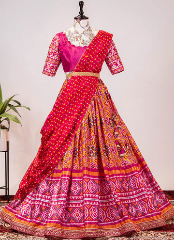 Yellow Patola Printed Chinon Sequence Work Lehenga Choli